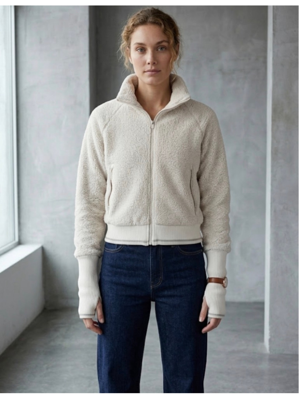 Women's Athleta Sherpa Fleece Jacket Size S Ivory